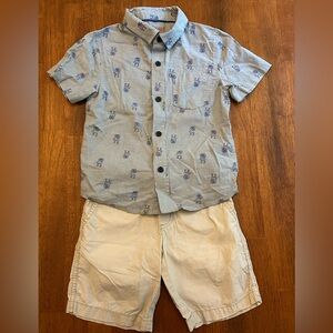 Dinosaur 2 Piece Outfit | Cat & Jack Button-Up + Gymboree Shorts | Boys 4T